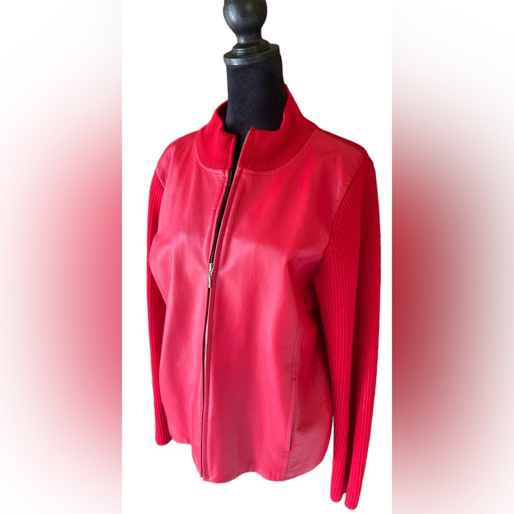 Pendleton Red Leather Sweater Jacket - image 2